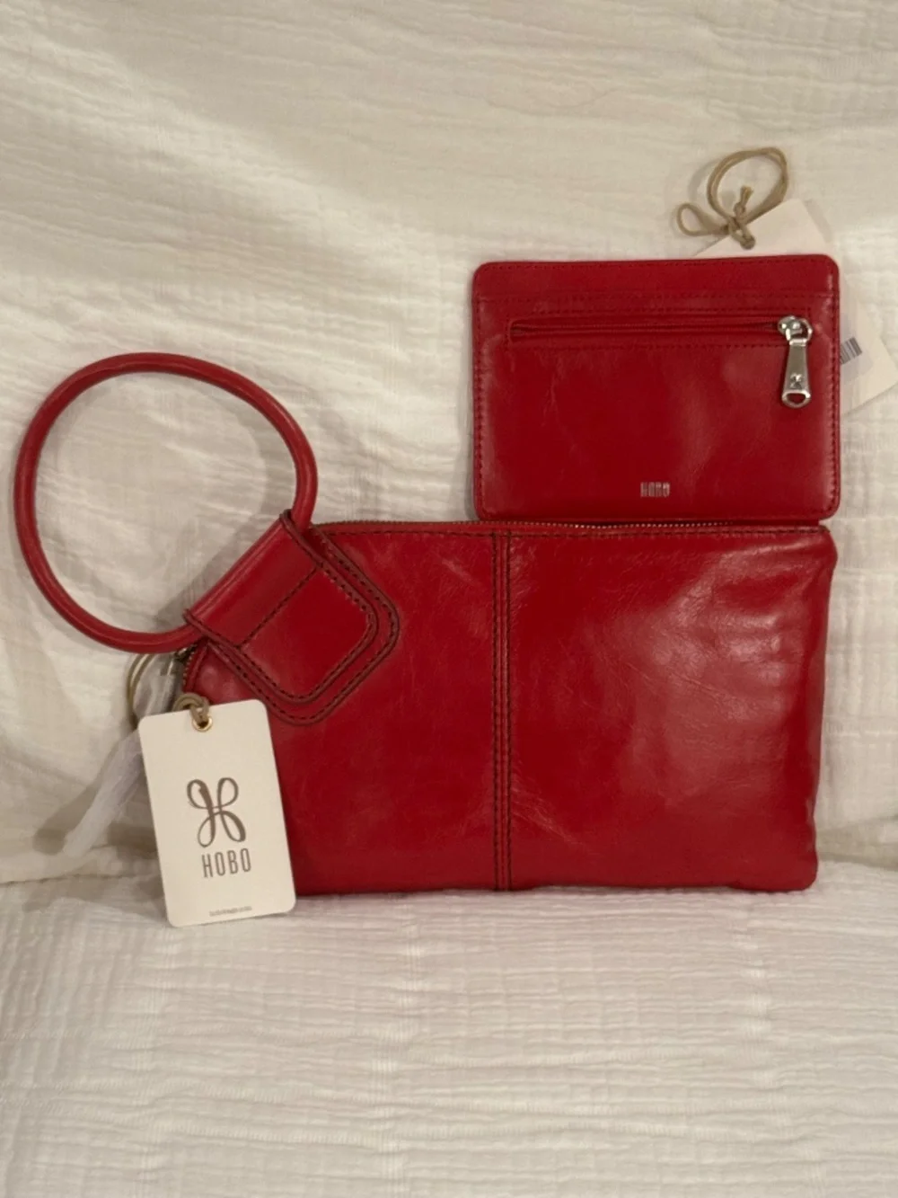 HOBO SABLE Wristlet & Wallet Polished Leather SET with dust bag Claret (RED) NWT